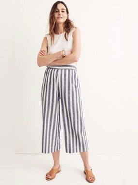 Madewell Women’s Houston Linen Blend Pull-On Wide-Leg Crop Pants In Stripe-L
